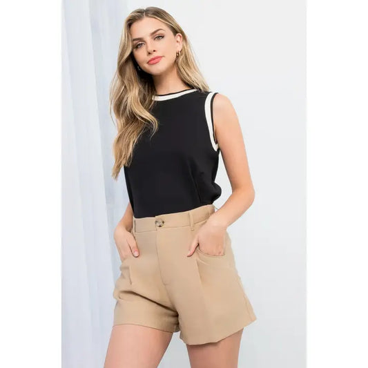 KNIT SLEEVE TOP - BLACK