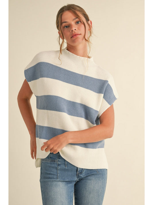 STRIPED KNIT TOP - DENIM/OFF WHITE
