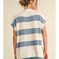 STRIPED KNIT TOP - DENIM/OFF WHITE