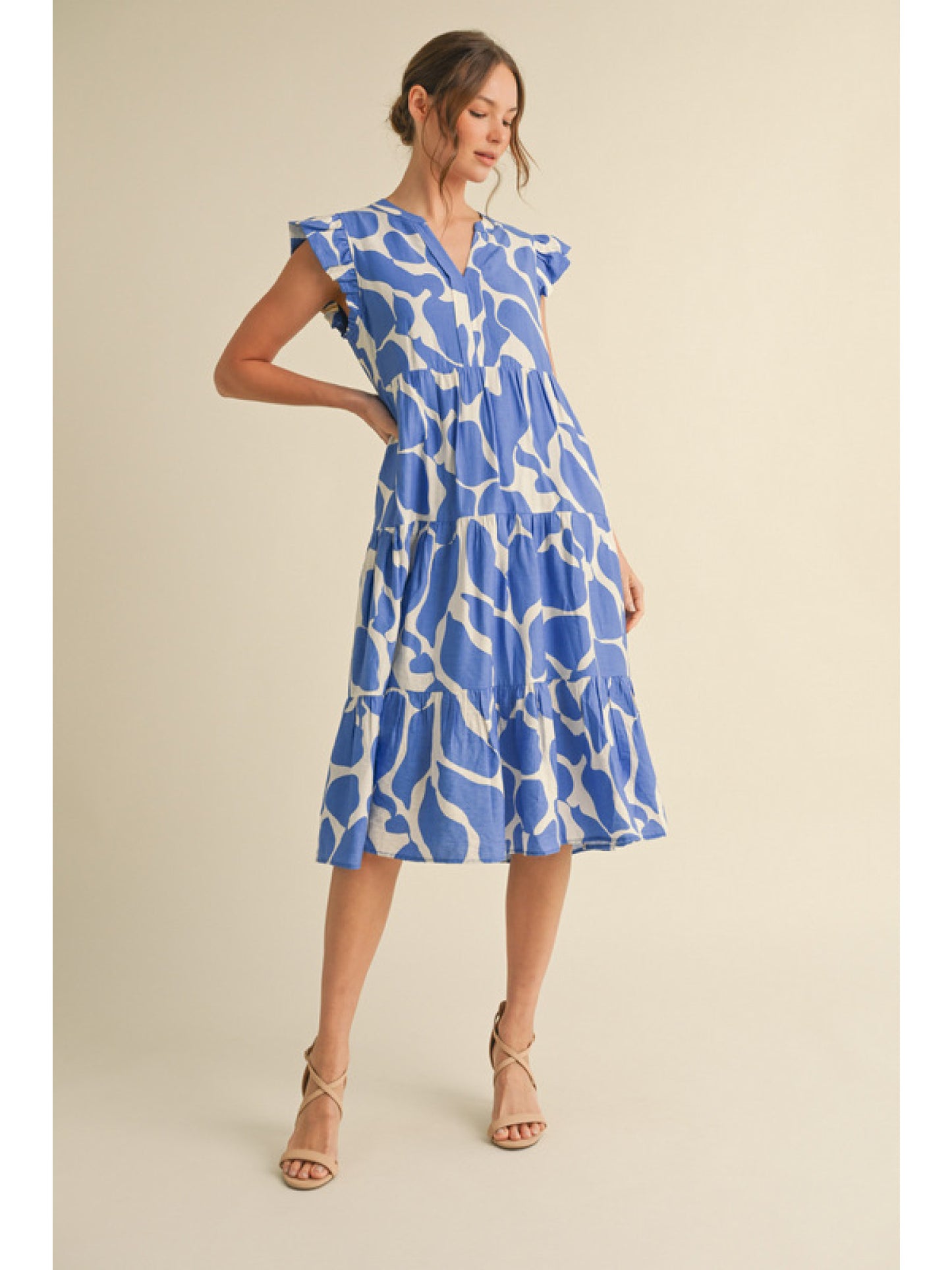 PRINT MIDI DRESS - BLUE