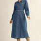 LS BUTTON DOWN DENIM MIDI DRESS WITH WAIST BELT