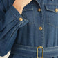 LS BUTTON DOWN DENIM MIDI DRESS WITH WAIST BELT