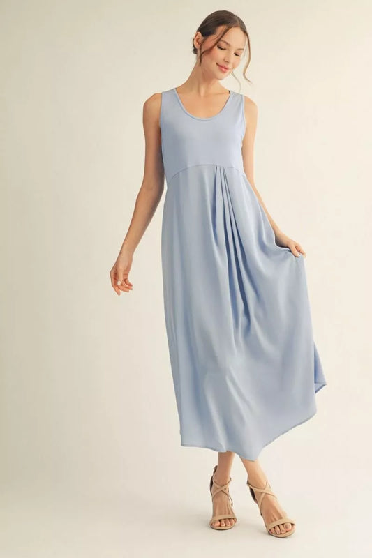 SLEEVELESS MIDI DRESS WITH DETAIL HEM - SKY BLUE