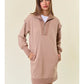 FRENCH HALF ZIP SWEATSHIRT DRESS - LATTE
