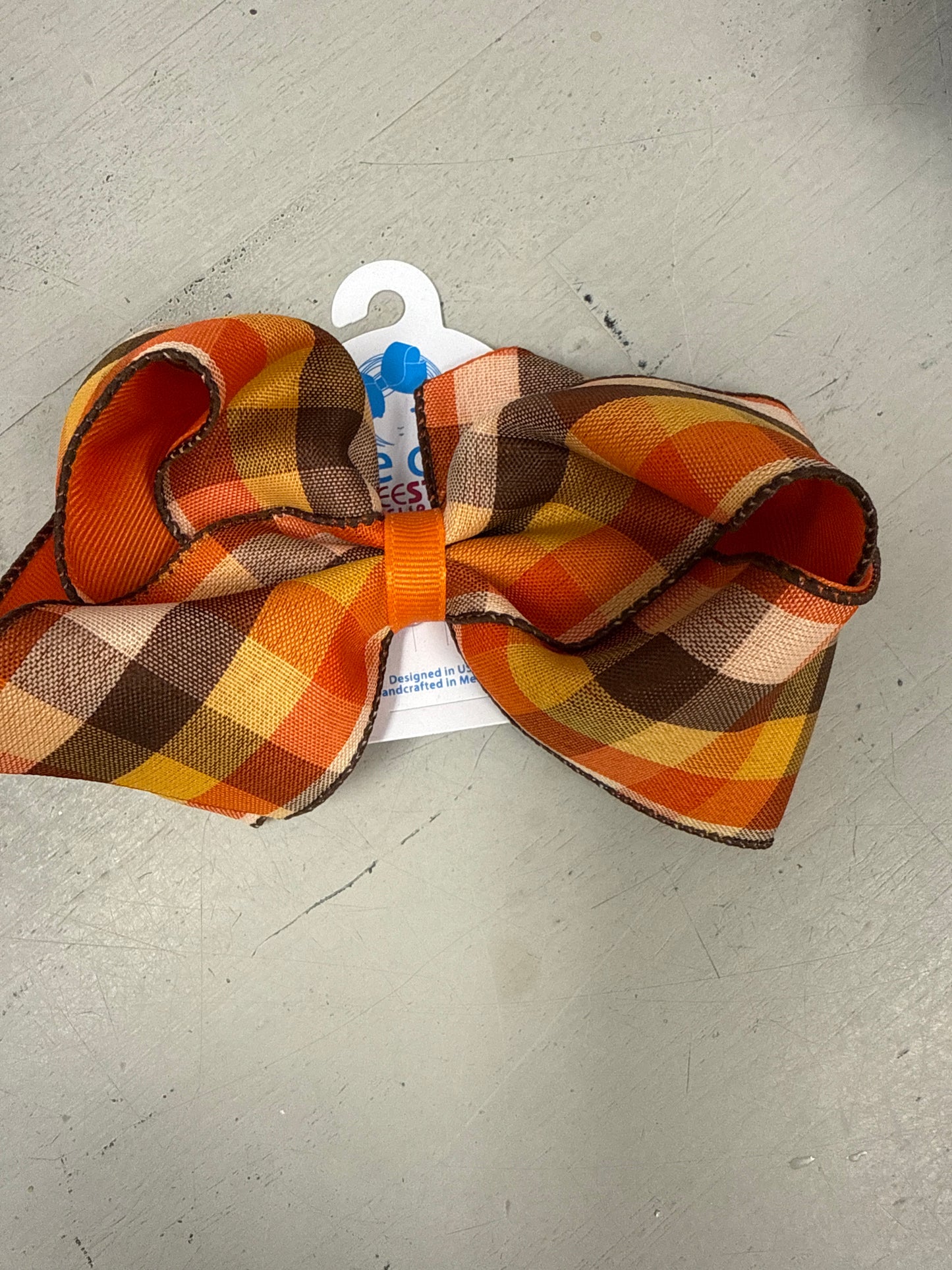 HARVEST ORANGE/BROWN PLAID BOW - ASSORTED SIZES