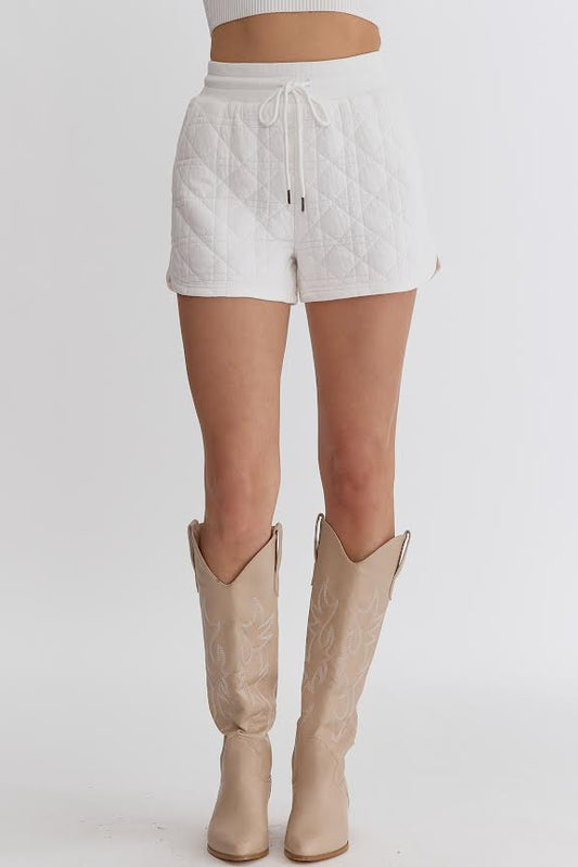 QUILTED HIGH WAIST SHORTS - OFF WHITE