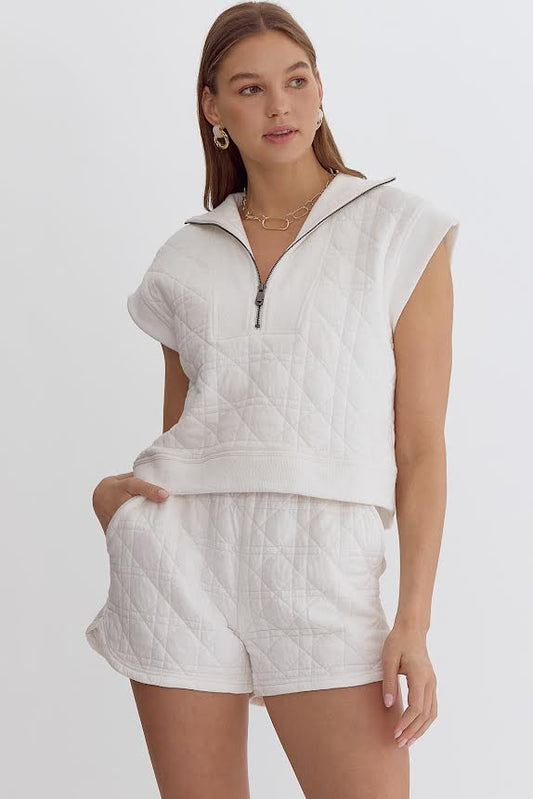 QUILTED SLEEVELESS TOP - OFF WHITE