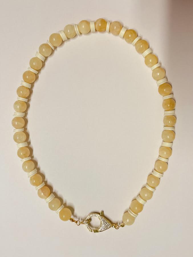SMOOTH ROUND BEAD NECKLACE WITH PAVE CZ CLAPS - ASSORTED COLORS