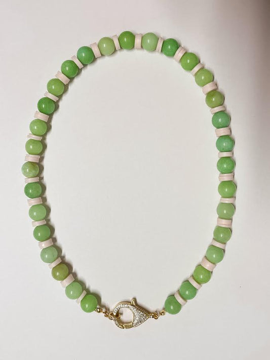 SMOOTH ROUND BEAD NECKLACE WITH PAVE CZ CLAPS - ASSORTED COLORS