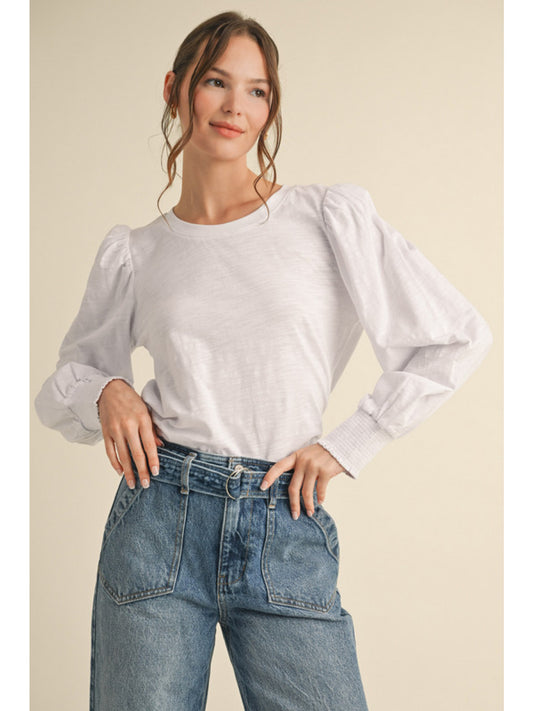 COTTON TOP W/ PUFF SLEEVES - OFF WHITE