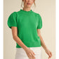 SOLID KNIT TOP W/ CROCHET - APPLE GREEN