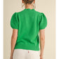 SOLID KNIT TOP W/ CROCHET - APPLE GREEN