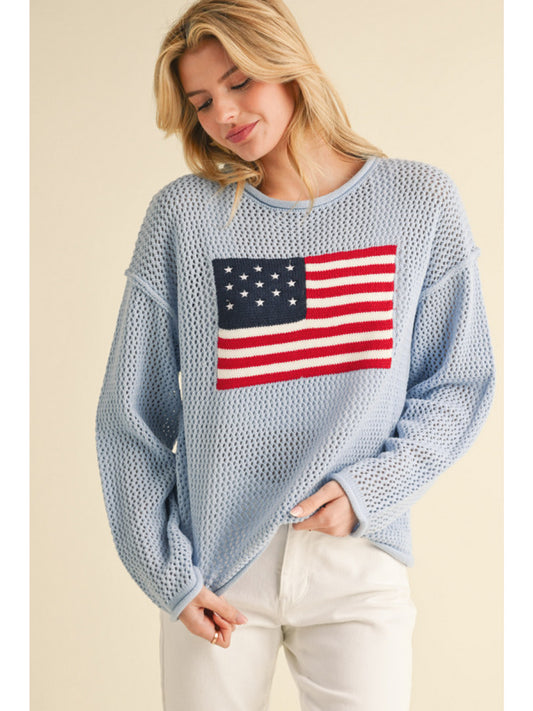 AMERICAN FLAG CROCHET TOP - POWDER BLUE