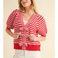 STRIPED BOW CARDIGAN - RED/WHITE