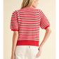 STRIPED BOW CARDIGAN - RED/WHITE