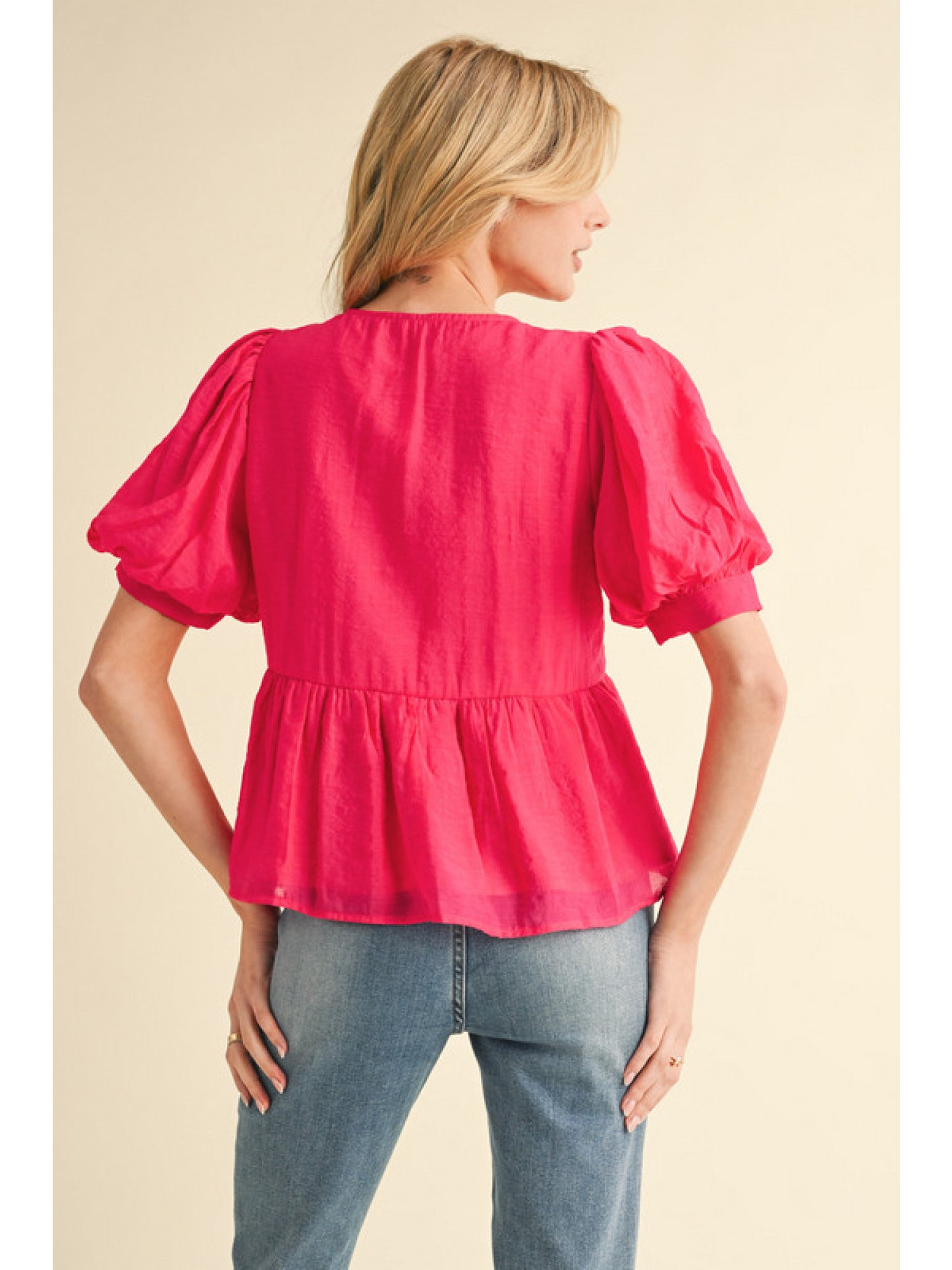 BOW TIE PEPLUM TOP - FUCHSIA