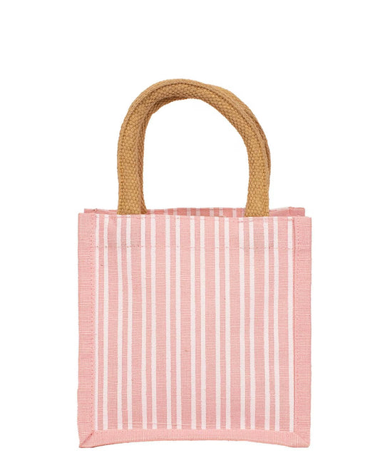 PINSTRIPE PETITE GIFT TOTE - PINK/WHITE