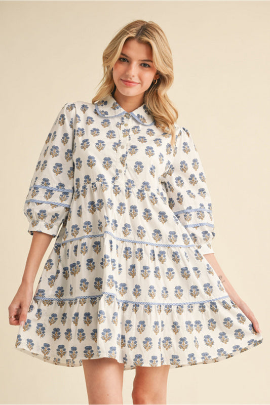 FLORAL PATTERN PRINT DRESS - OFF WHITE