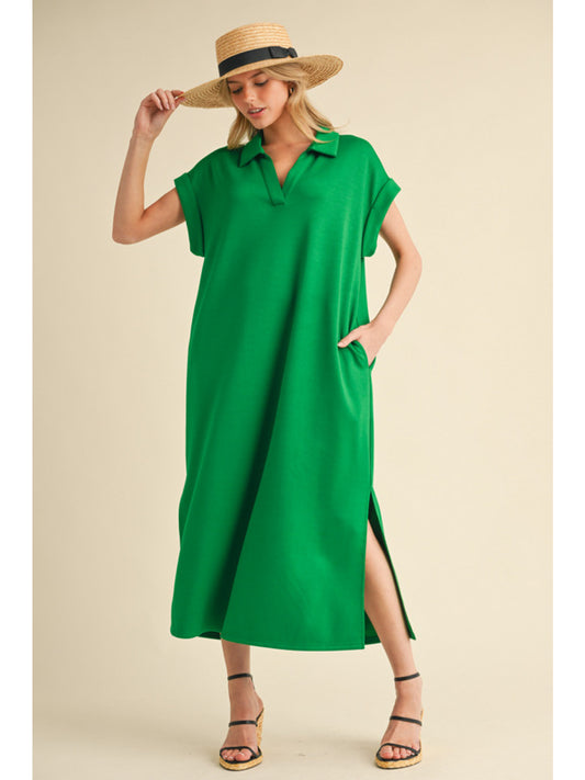 SOLID MIDI DRESS - KELLY GREEN