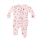 RUFFLE ZIPPER FOOTIE - PINK VINTAGE SANTAS