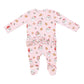 RUFFLE ZIPPER FOOTIE - PINK VINTAGE SANTAS