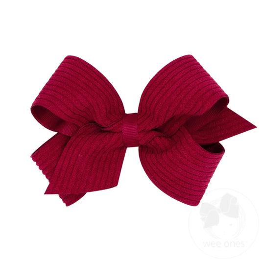 MEDIUM GROSGRAIN CORDUROY OVERLAY BOW - CRANBERRY