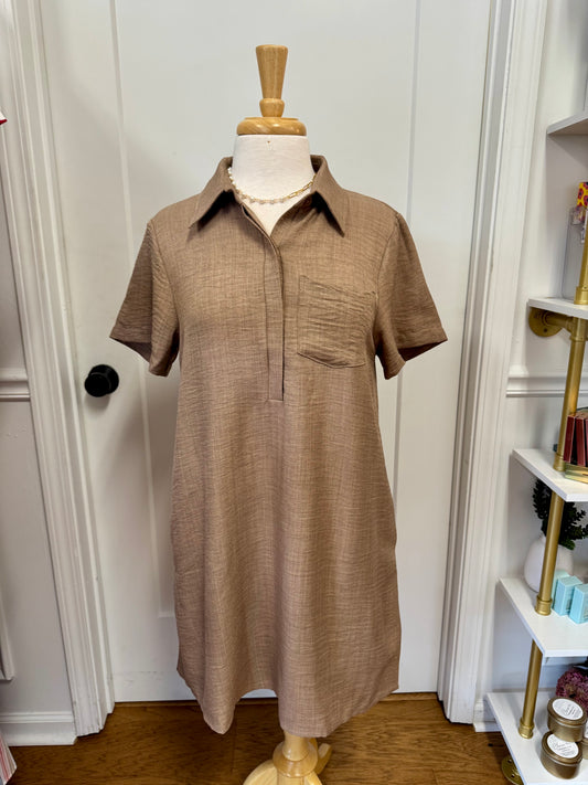 COLLARED MINI DRESS - TAN