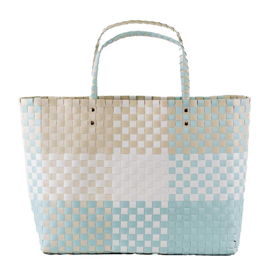 HEATHER WOVEN BEACH TOTE - WHITE/SHELL/SKY