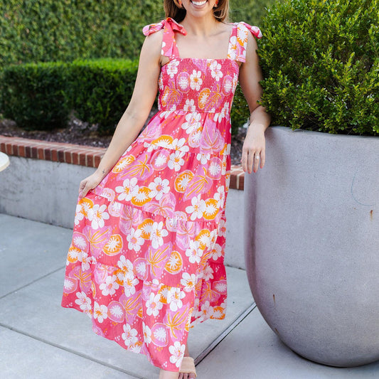 SALEM DRESS - KIWI BLOOM CORAL