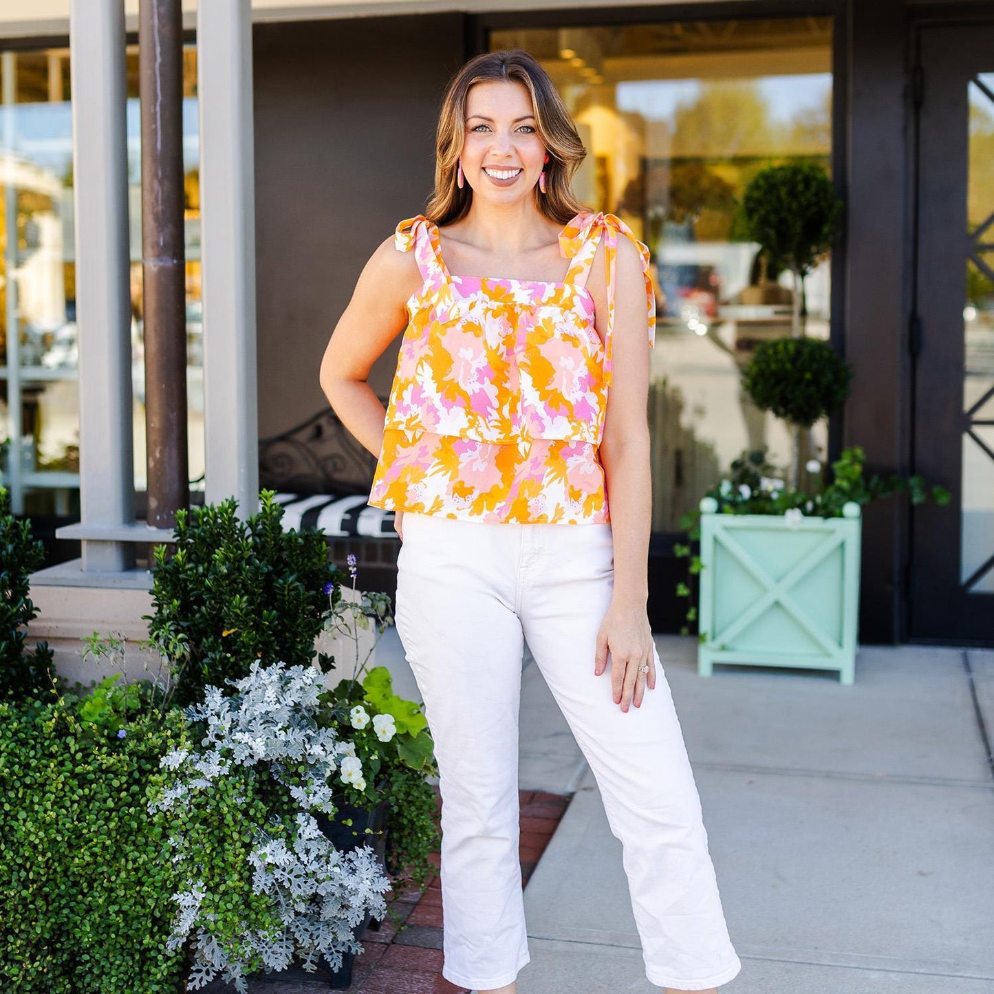 SADIE TOP - SPRING BLOOMS ORANGE