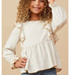 GIRLS CONTRAST DETAIL RUFFLE TOP - TAUPE