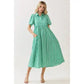 GINGHAM BUTTON FRONT BABYDOLL MIDI DRESS - GREEN