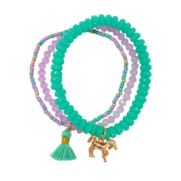 KIDS SET OF THREE BREADED STRETCH BRACELET - ASSORTED