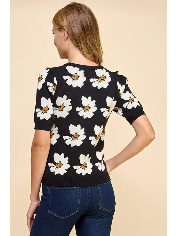 FLORAL PRINTED SWEATSHIRT - BLACK