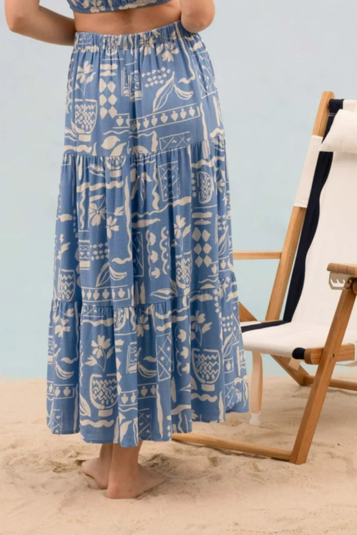 WOVEN MAXI SKIRT - BLUE