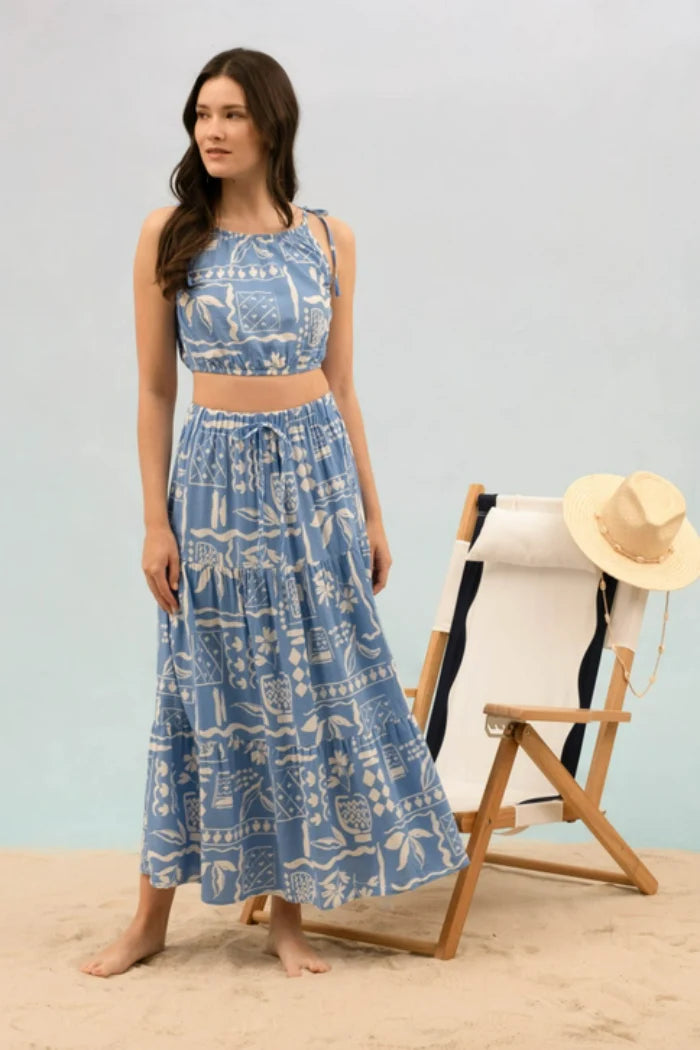 WOVEN MAXI SKIRT - BLUE