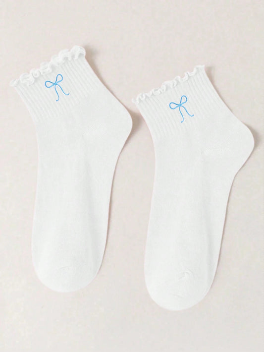 MID-CALF SOCKS WITH BOW TIE DECORATION - BLUE