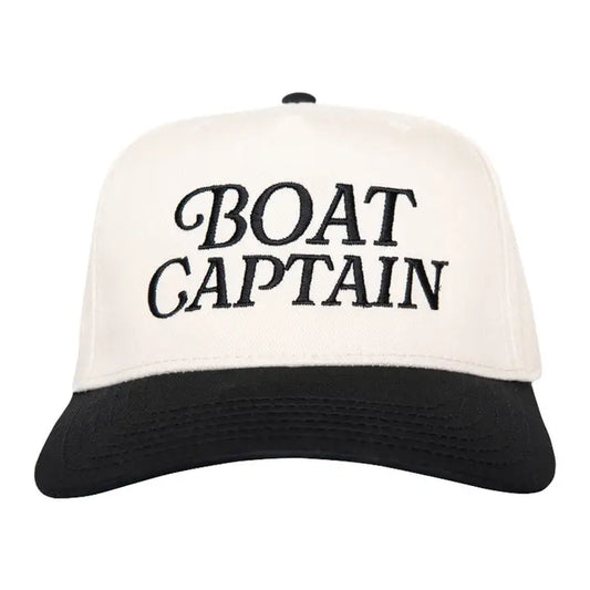 BOAT CAPTAIN TWO TONED RETRO HAT - BLACK/TAN