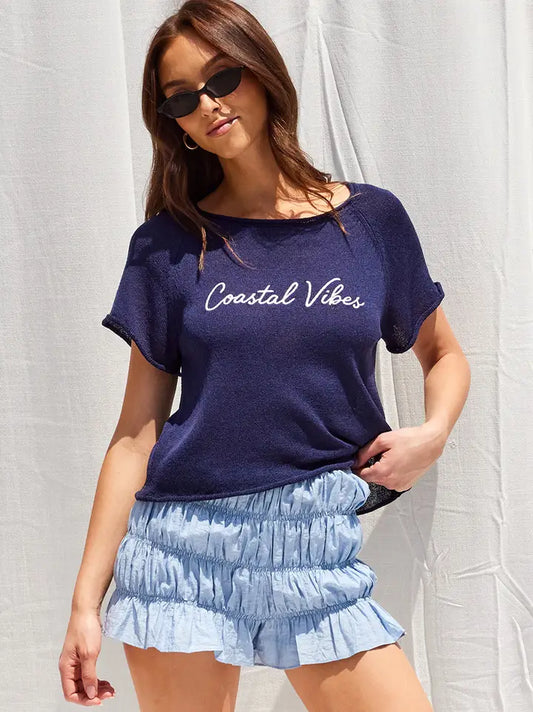 COASTAL VIBES TOP - NAVY