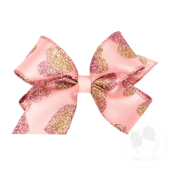 MEDIUM VALENTINE GLITTER BOW - PEARL/PINK