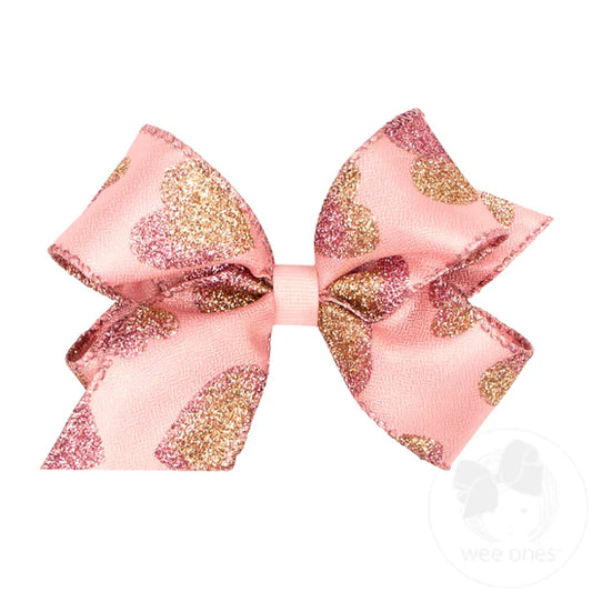 MEDIUM VALENTINE GLITTER BOW - PEARL/PINK