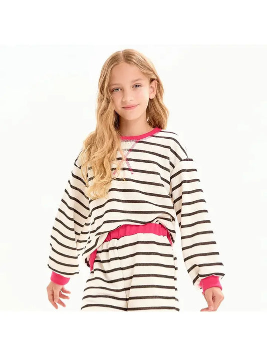 STRIPE FRENCH TERRY SWEATSHIRT - OFF WHITE PINK