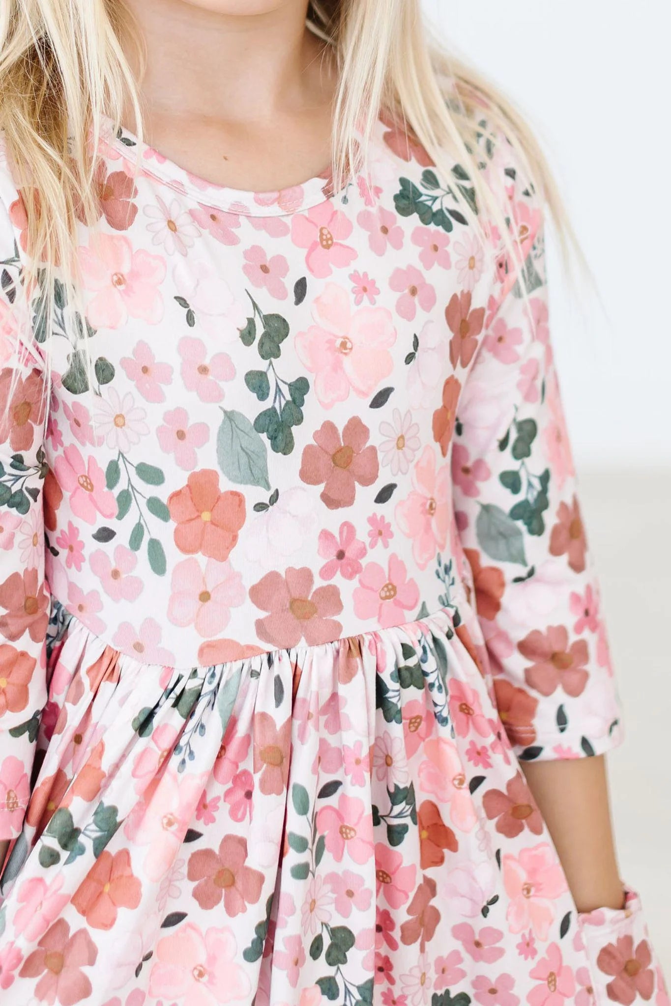 FALL FLORAL 3/4 SLEEVE POCKET TWIRL DRESS
