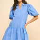 COLLARED TIERED MINI DRESS - URBAN BLUE