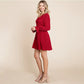 LONG SLEEVE V NECK BUTTON DOWN DRESS - DARK RED