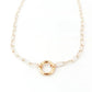 SLIDER STYLE PAPERCLIP NECKLACE W/ PEARL CHARM - GOLD