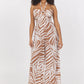 PRINTED RAYON HALTER JUMPSUIT - BRONZE PALM PRINT