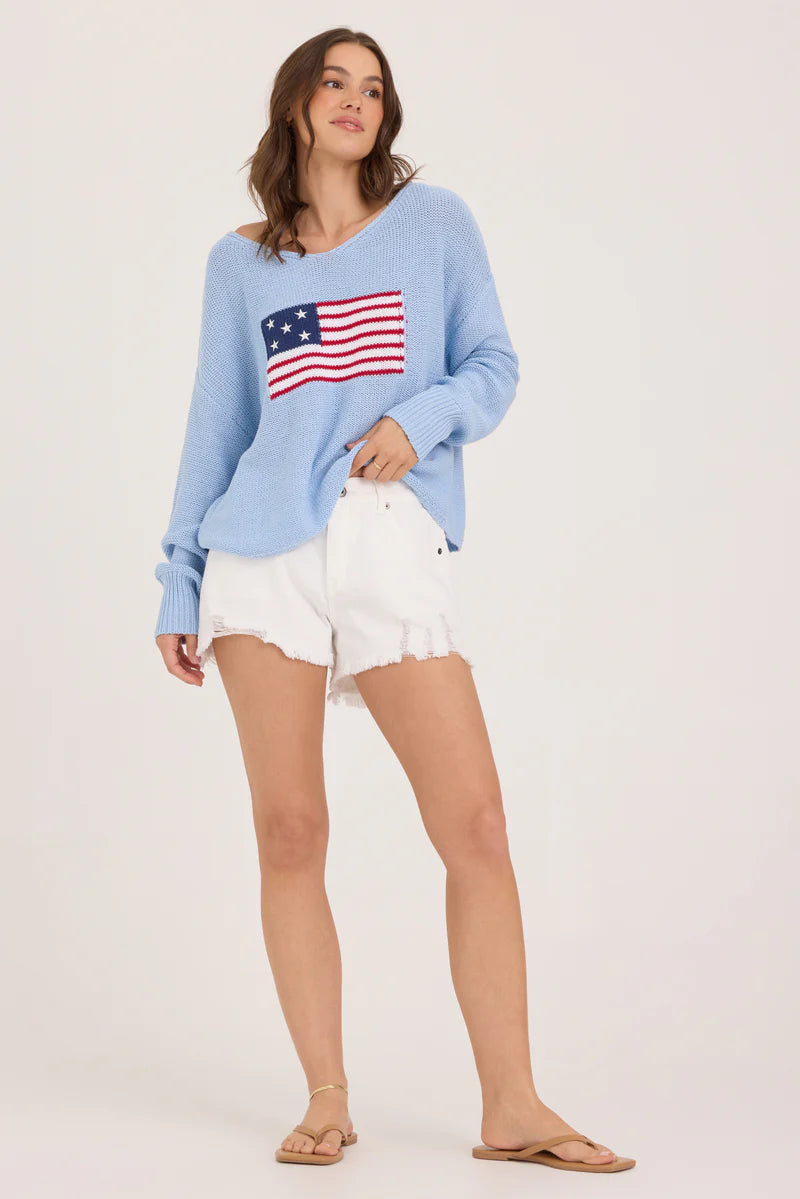 AMERICAN FLAG GRAPHIC SWEATER - LIGHT BLUE