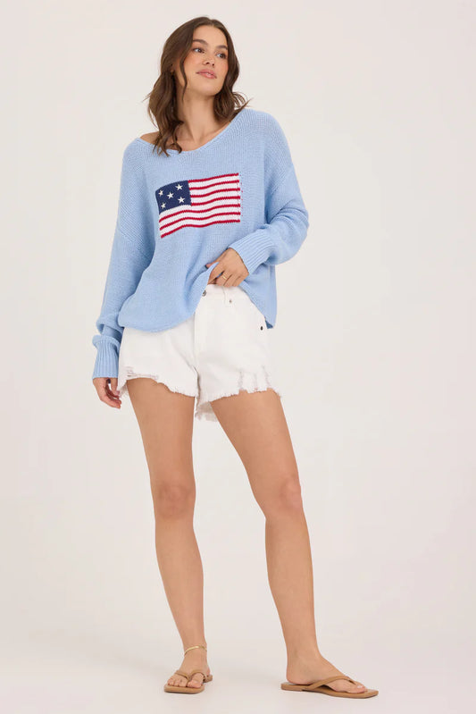 AMERICAN FLAG GRAPHIC SWEATER - LIGHT BLUE