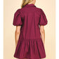 COLLARED TIERED MINI DRESS - BERRY